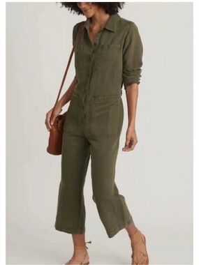 Marine Layer Olive Utility Button-Front Jumpsuit